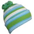 thumbnail image 2 of Best Winter Hats Quality Striped Variegated Cuffed Beanie W/Large Pom (L/XL) - Green/Sky Blue, 2 of 3