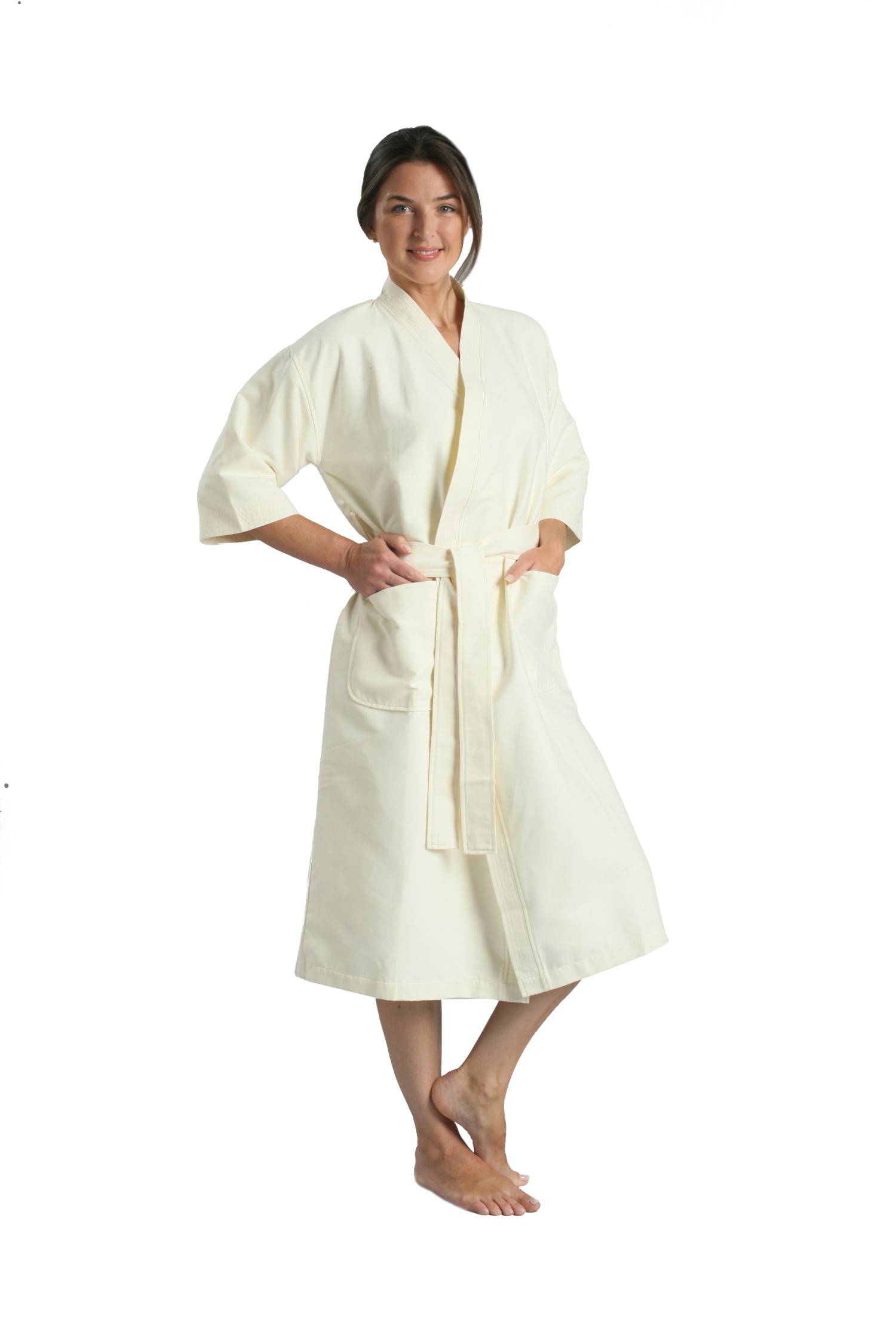 Chamois Microfiber Kimono Hotel Robe Lightweight Absorbent Soft Spa Bathrobe in Ecru/2XL by