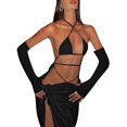 thumbnail image 2 of VISgogo Conjunto de falda larga para mujer Color sólido Halter Bra Tube Tops + Falda larga fruncida + Conjunto de ropa de calle con mangas VISgogo moda, 2 of 8