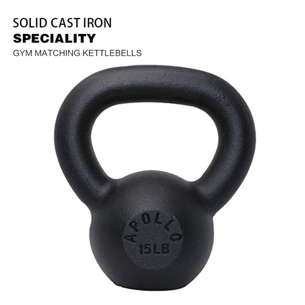 Riwcyla 15LB Solid Cast Iron Kettlebell, Flat Base Powder Coated Weight for Home Gym Strength Training