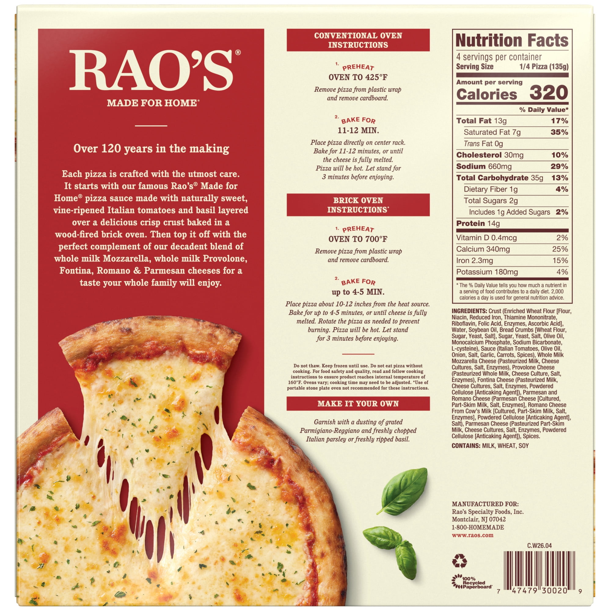 Rao’s Made for Home Five Cheese Frozen Pizza, 19 oz