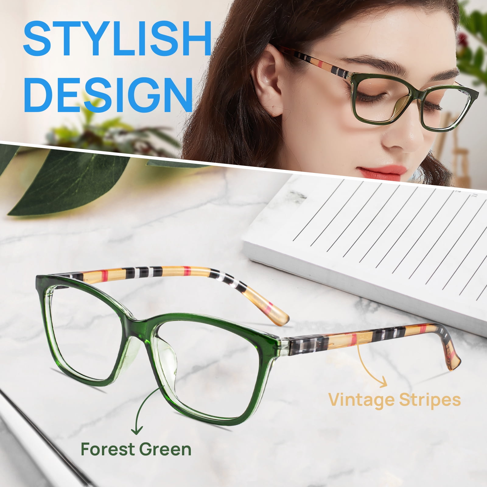 WEMOOTANTS 3 Packs Reading Glasses 3.5+ for Women Square Green Readers with Yellow and Black Check Temples 1.0 1.25 1.50 1.75 2.0 2.25 2.5 2.75 3.0 3.5 4.0 5.00 6.00