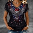 thumbnail image 2 of 4th of July Shirts Women 250th Anniversary V Neck Short Sleeve Patriotic Tshirt American Flag Cross Butterfly Graphic Tee Tops, 2 of 5