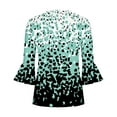 thumbnail image 4 of DDAPJ pyju Tops to Hide Belly for Women 3/4 Ruffled Sleeve Tunic Blouse Loose Casual Floral Printed Henley Shirts 2025 Green S, 4 of 5