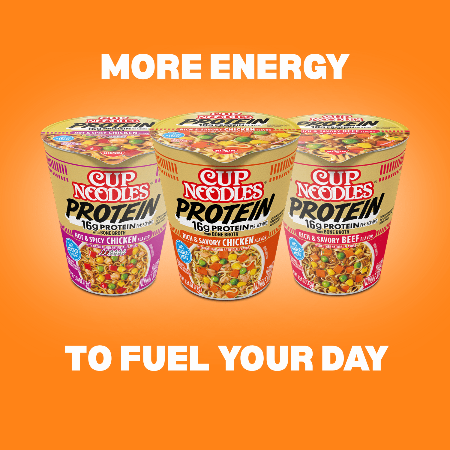(6 pack) Nissin Cup Noodles Protein Ramen, Chicken Flavor Spicy Ramen with Bone Broth, 16g Protein, 2.54 Ounce Cup
