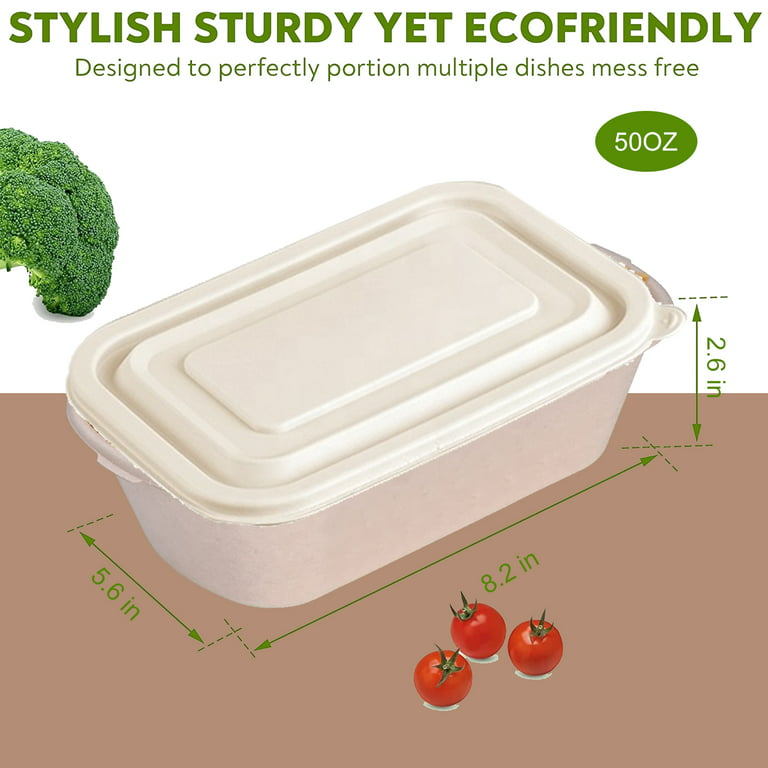 Tripumer 50oz Biodegradable Food Container Compostable Disposable Paper  Bowl with Lid Green Plant Biodegradable Eco-Friendly Lunch Box Microwave