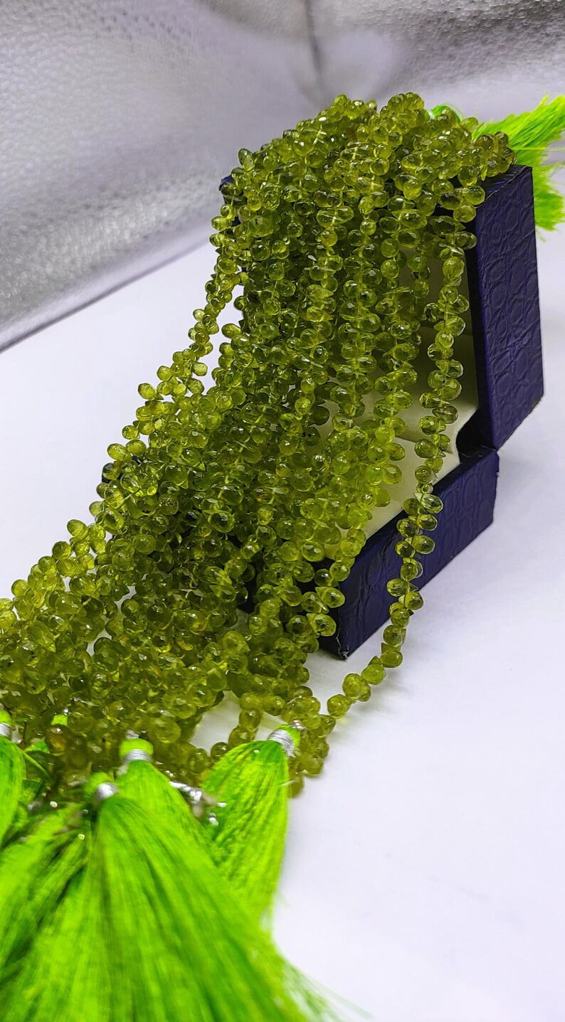 AAA Natural Peridot Faceted 4x6mm Teardrop Beads, AA+ Quality Green Gemstone Drops 8 Inch long For Jewelry Making Like Necklace , Bracelets, Earrings Gift for Mom
