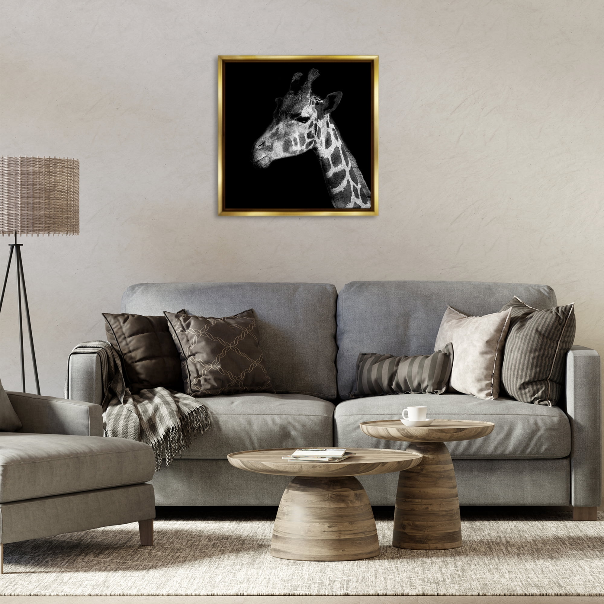 Stupell Industries Jungle Giraffe Portrait Animals Photography Gold Floater Framed Canvas Art Print Wall Art, 25 x 25
