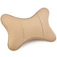 thumbnail image 2 of Dsstyles Almohada para cuello de coche, 2 piezas, almohada de viaje de cuero Pu para soporte de cuello para asiento de coche (beige) Feliz Sencillez, 2 of 5