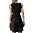 thumbnail image 3 of Women'S Twist Front V Neck Tank A Line Dress Ruffle Summer Elegant Sleeveless Club Party Tunic Bodycon Mini Sundress Black M, 3 of 7