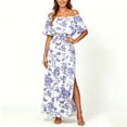 thumbnail image 5 of VBVC Women's Off The Shoulder Floral Maxi Dress , Summer Side Slit Dresses For Women , Ladies' Ruffle Boho Long Dress with Pockets,Purple,S-2XL, 5 of 7
