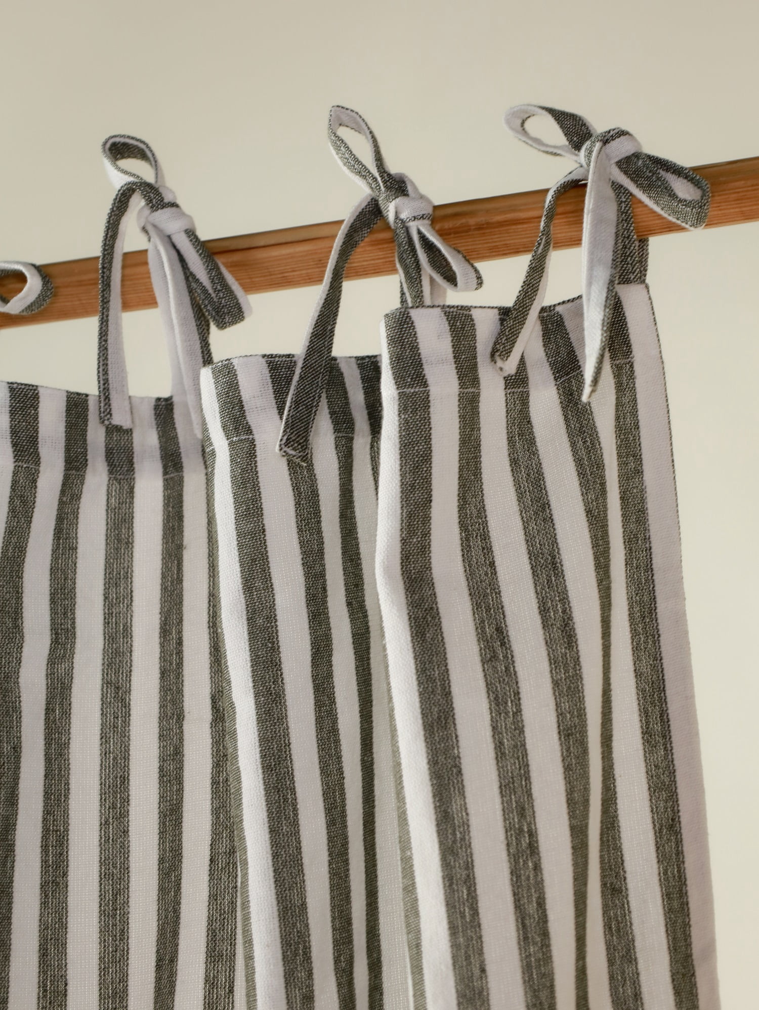 The Art Box Gauze Linen Striped Curtain Tie Top Green Window Curtain Panel Pack of 2 Curtain Set, 52" x 36"