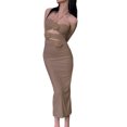 thumbnail image 1 of Vestido de mujer Vestido sin mangas con flores en 3D Cuello halter ahuecado (Marrón M) FLhrweasw Para estrenar, 1 of 8
