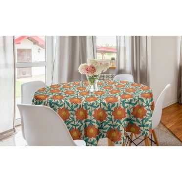Floral Round Tablecloth, Meadow Flowers Peony Blossom Bouquets Rural Flourish Botany Motif, Circle Table Cloth Cover for Dining Room Kitchen Decor, 60", Vermilion Turquoise and Beige, by Ambesonne