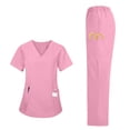 thumbnail image 6 of UPPADA Women 2 Piece Scrub Sets V Neck Short Sleeve Scrub Top and Drawstring Flare Leg Pants with Ankle Notch Anti Wrinkle Lightweight Uniform for Nurses Pink,XL, 6 of 9