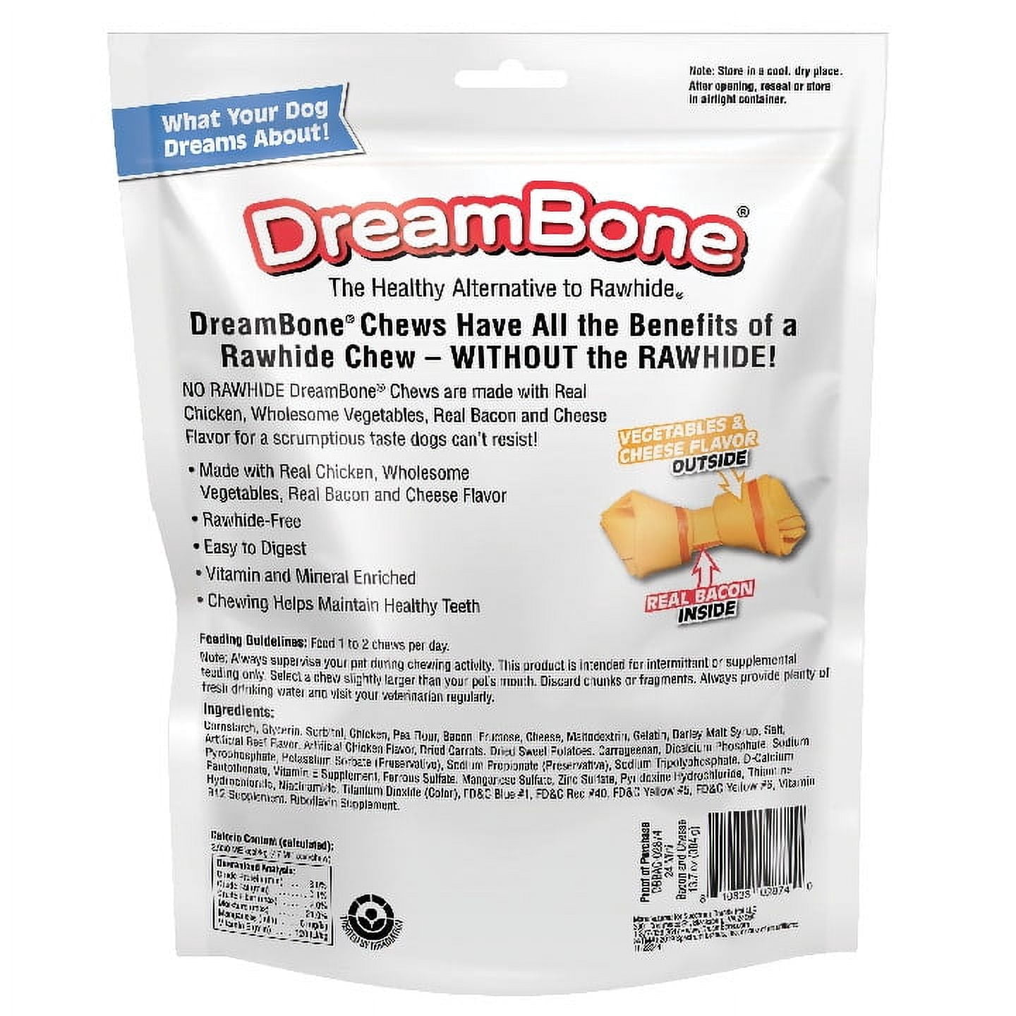DreamBone Mini Chews, Rawhide Free Dog Chews, Made with Real Bacon and Cheese Flavor, 24 Count
