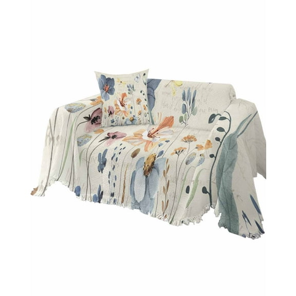 Dragonfly Flower Sofa Couch Covers for Dog,Washable Sectional Couch Slipcovers for Loveseat with Tassels,Country Rustic Botanical Eucalyptus Herb Non Slip Sofa Throw Cover Blanket Large 71''x102''