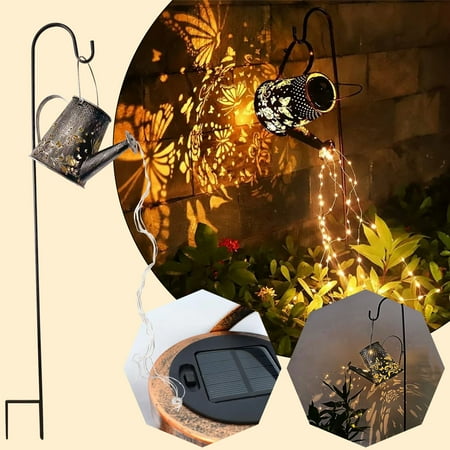 

Butterfly Pattern Iron Solar Kettle Light DIY Iron Type Shower Garden Art Shower Lamp Watering Can Lamp Decoration Iron Solar Kettle Light