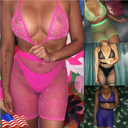 

US Fishnet Ladies Babydoll Sleepwear Women s Sexy Lingerie Bra Mesh Pajamas Set