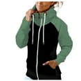 thumbnail image 2 of Color Bloeck Stripe Drawstring Pullover Pile Neck Casual Hoodie Sweatshirt for Women Fuzzy Tunic Outwear Tops with Pocket Green Jacket Coat Women Size X-Large, 2 of 6