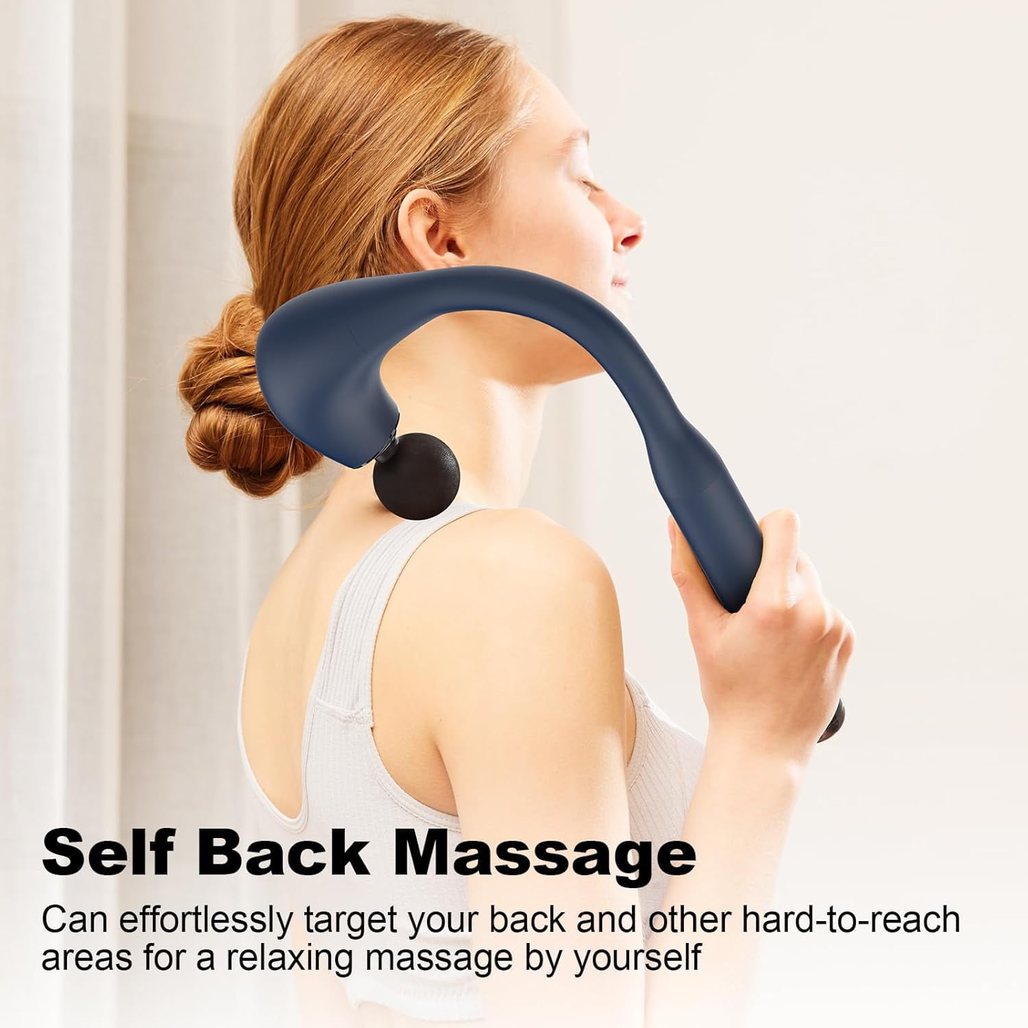 Deep Tissue Massage Gun with Extended Handle U-Shaped Back Massager for Neck Shoulder Leg - Dark Blue
