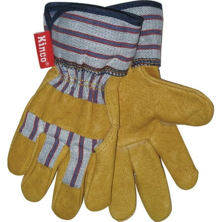 Kinco Insulated Work Gloves Men Kinco 1917-Y Work Gloves for Youths made with Soft Durable Pigskin Leather with Safety Cuff and Wing Thumb - Kids Ages 7-12 ()