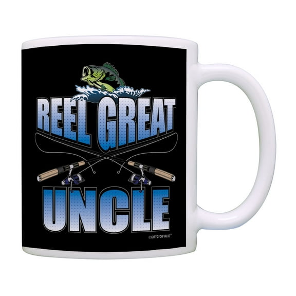 ThisWear Uncle Birthday Gifts Reel Great Uncle Bass Fishing Gifts for Men Coffee Mug Black