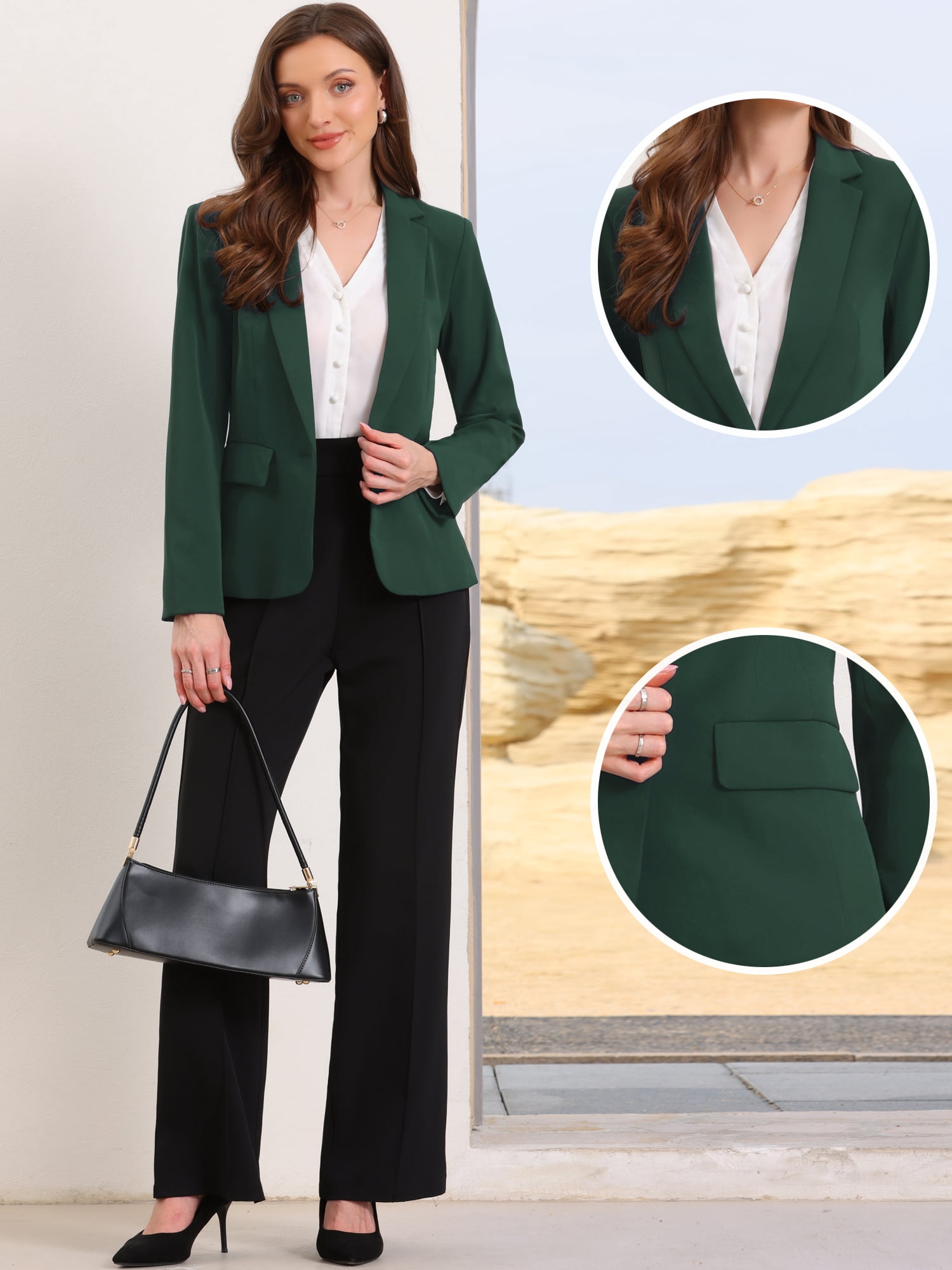 DARING DIVA Women's Casual Long Sleeve One Button Pockets Suit Jacket XS Dark Green