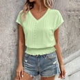 thumbnail image 5 of AnuYalue Eyelet Tops for Women Summer V Neck Short Sleeve Shirts Fashion Smocked Waist Crop Tops Casual Plain T Shirts, 5 of 6