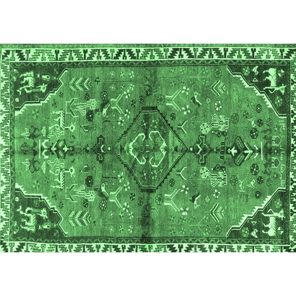 Ahgly Company Indoor Rectangle Persian Emerald Green Traditional Area Rugs, 5' x 7'