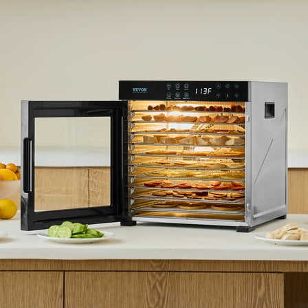 KFFKFF 1000W Food Dehydrator Machine with 10 Stainless Steel Trays 99-170℉ Temperature Control for Home, Fruit, Herbs, and Dog Treats