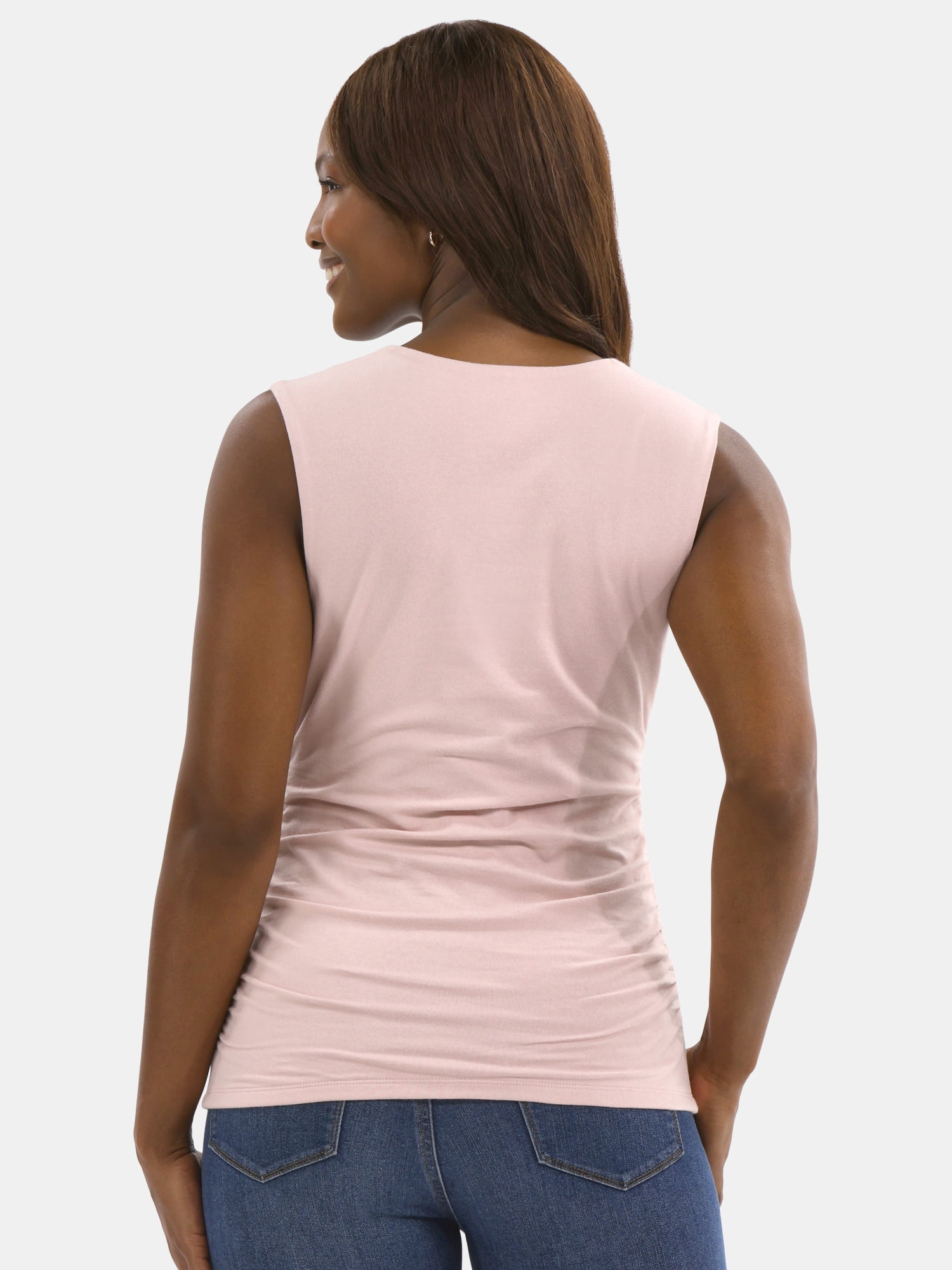 Time and Tru Ruched Square Neck Top, Sizes XS-3XL