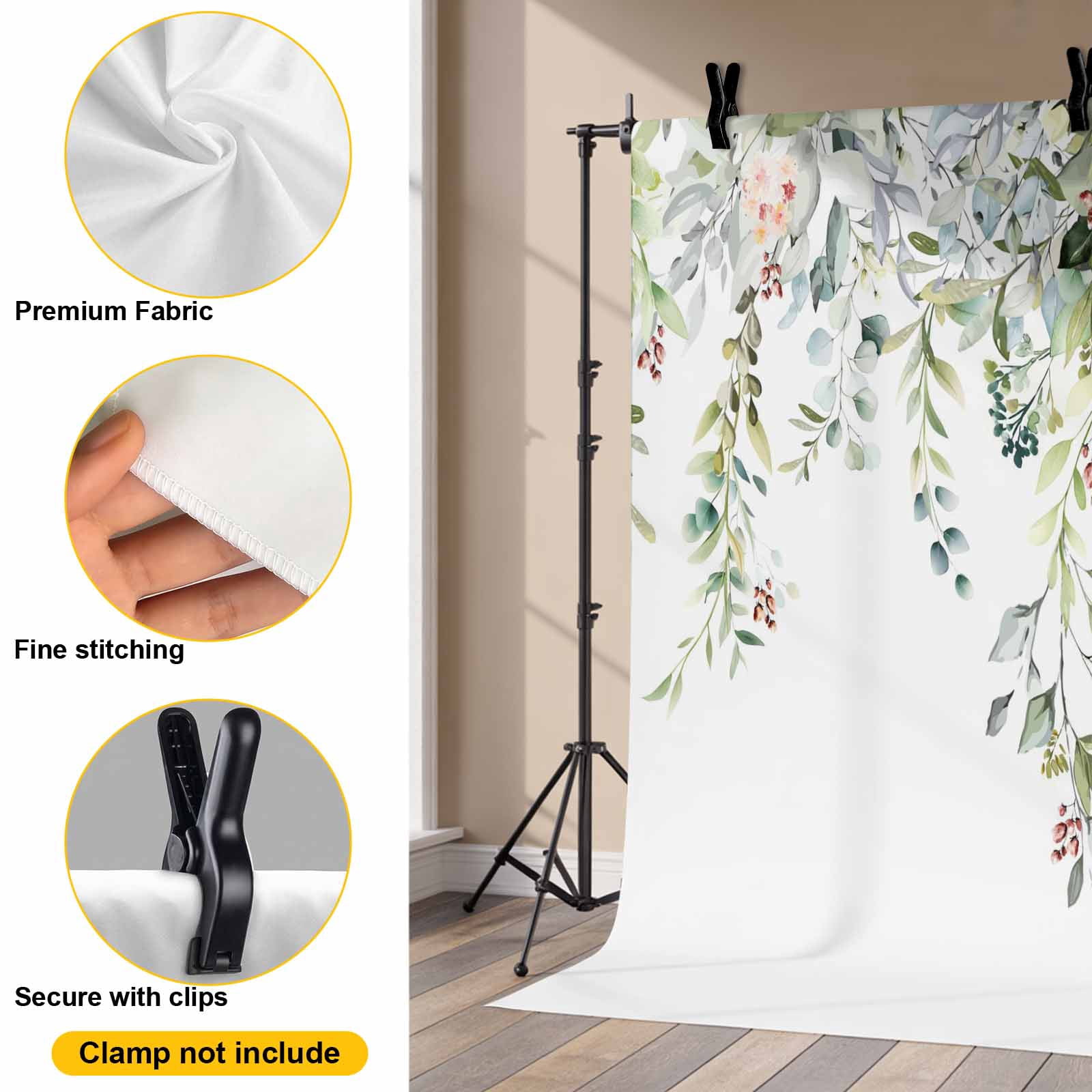 7x5ft Photo Backdrop, Sage Green Eucalyptus Soft Polyester Backdrop Curtains Photography Backdrops, Pink Floral Buds Summer Pastoral Brushed Background for Photoshoots Studio Video Portrait Parties