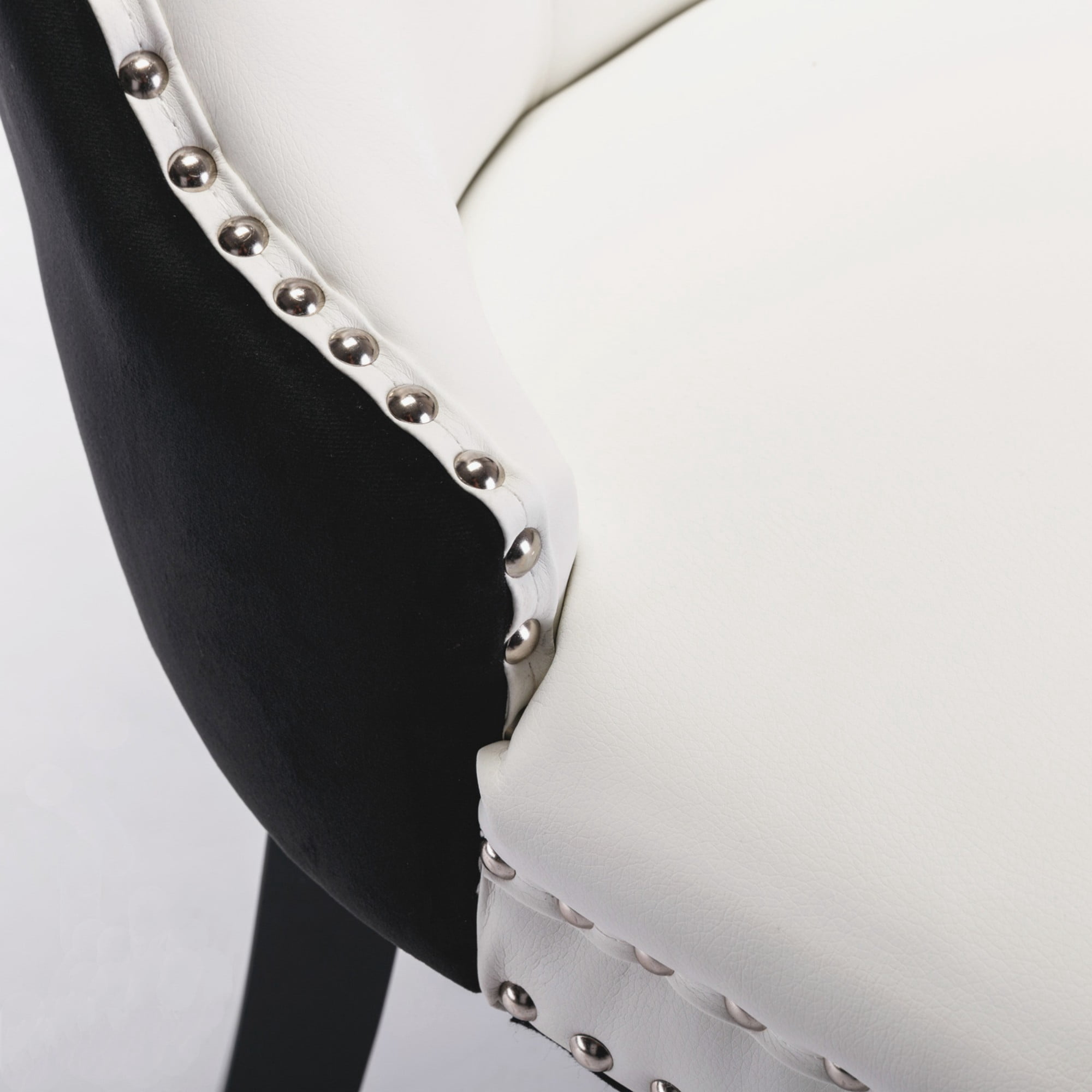 BSHTI 37.5-inch Modern Parson PU Leather and Velvet Upholstered Dining Chairs Set of 2 With Tufted Back, Nailhead Trim, Solid Rubberwood Legs for Dining Room (White+Black)
