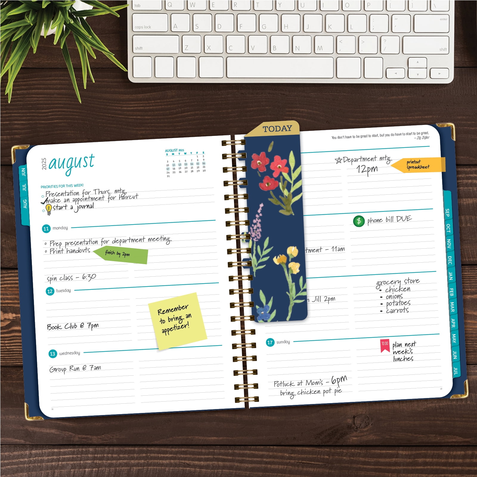 Academic Year 2025-2026 Planner, June 2025 - July 2026, 8.5"x11" Daily Weekly Monthly Planner Yearly Agenda, Hardcover, Bookmark, Pocket Folder and Sticky Note Set (Navy Gold Numbers)