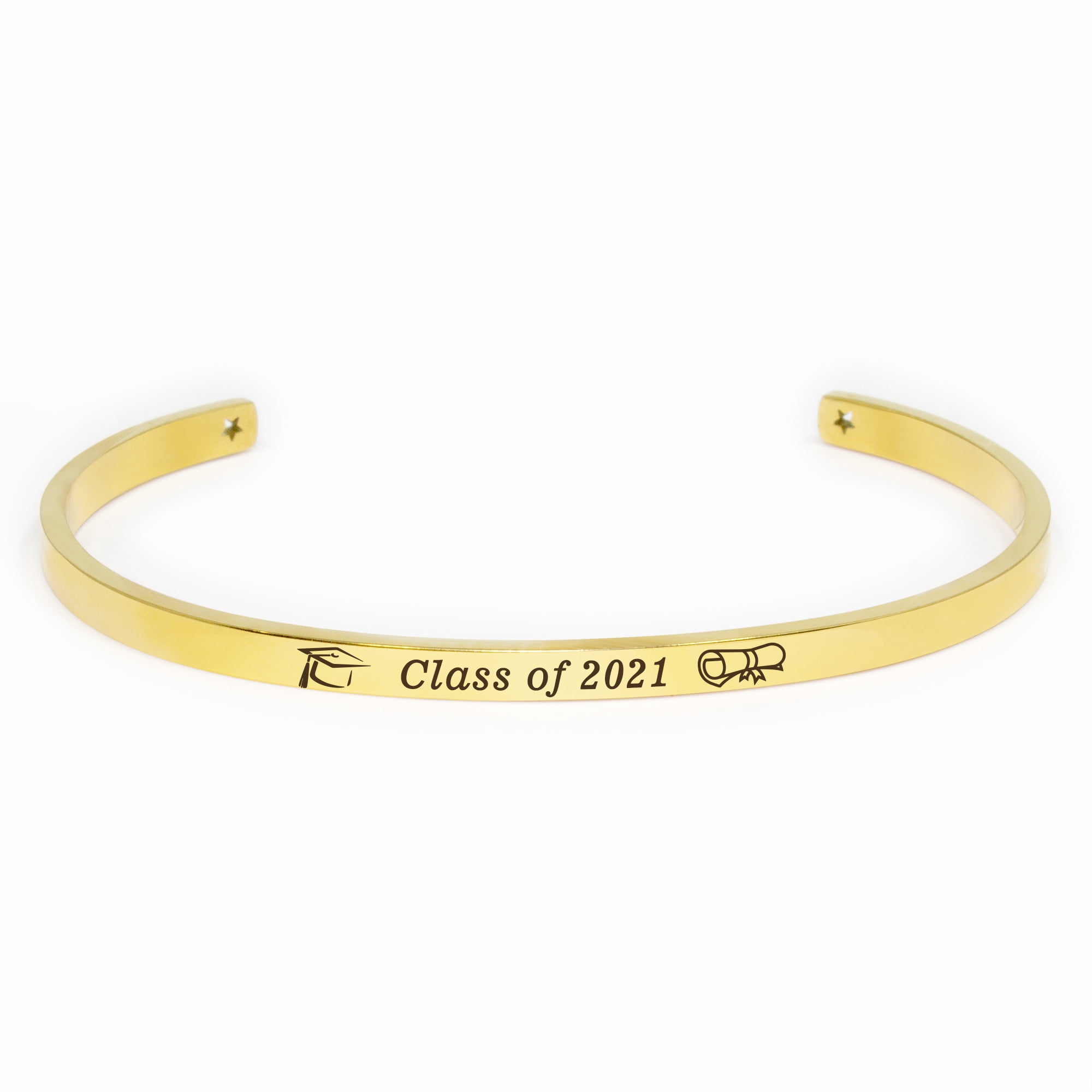 "And so the adventure begins…" Gold Stainless Steel Graduation Theme Hidden Message Gift for Her Cuff Bracelet with Gift Set
