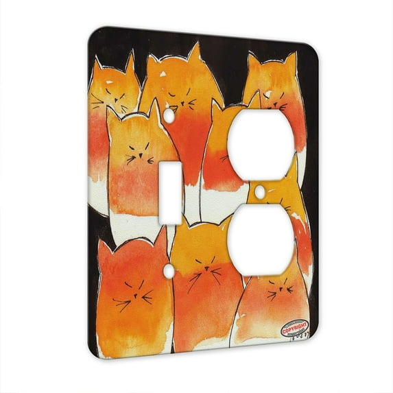 KuzmarK™ 2 Gang Single Toggle / Single Duplex Wall Plate - Candy Corn Kitties on Black Abstract Cat Art by Denise Every