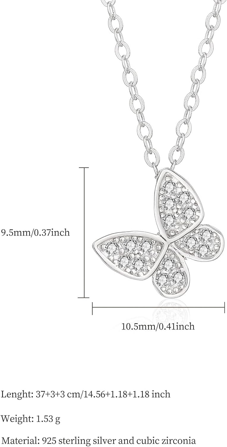 14K Gold Plated Butterfly Necklaces for Women 925 Sterling Silver Cute Butterfly CZ Pendant Necklace Dainty Insect Animal Charm Chain Necklace Jewelry Birthday Gifts for Mom Daughter