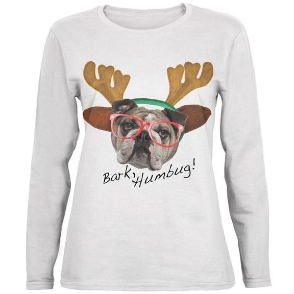 Christmas Bark Humbug White Womens Long Sleeve T-Shirt - X-Large