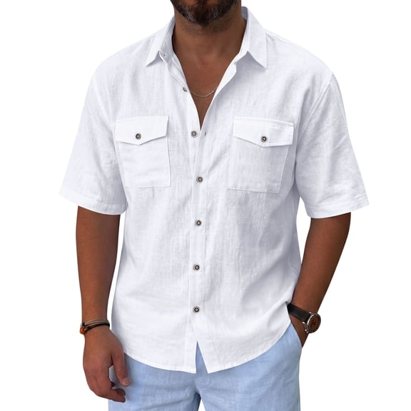 Yungyresw Short Sleeve Shirt for Men Turn Down Collar Double Pocket Casual Tshirts Breathable Summer Loose Shirts