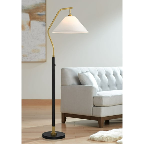 Possini Euro Design Rook Mid Century Modern 66" Tall Standing Floor Lamp Light Curved Chairside Arc with Dimmer Gold Metal Bedroom
