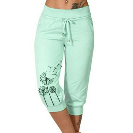 

Frontwalk Women Capri Pants Closed Bottom Crop Pants Loose Drawstring Lounge Pajama Yoga Capris with Pockets Green 4XL