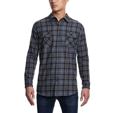 Weatherproof Vintage Men's Lightweight Plaid Flannel Shirt, Dark Blue XL -