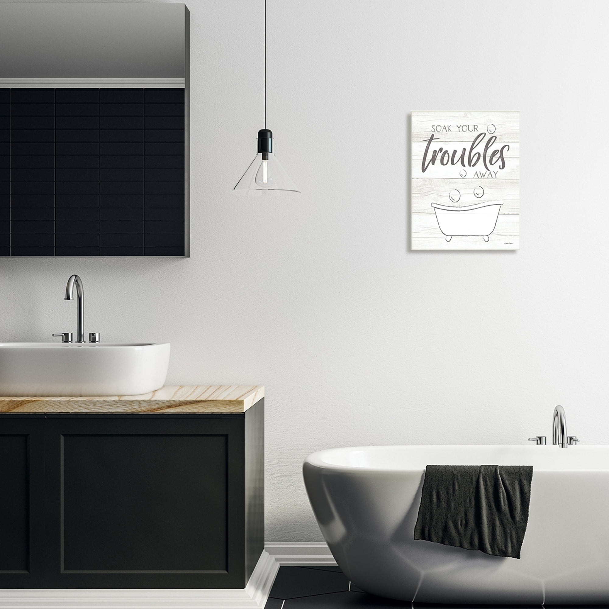 Stupell Industries Soak Your Troubles Away Bathroom Quote Grain Design , 13 x 19, Design by Susie Boyer
