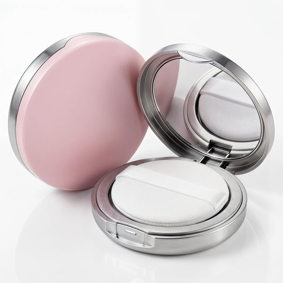 Stcellnmex Loose Powder Container with Puff Mirror Net Sifter Reusable Portable Plastic Empty DIY Makeup Case Silver Pink 0.17/0.7 oz 2 Pcs