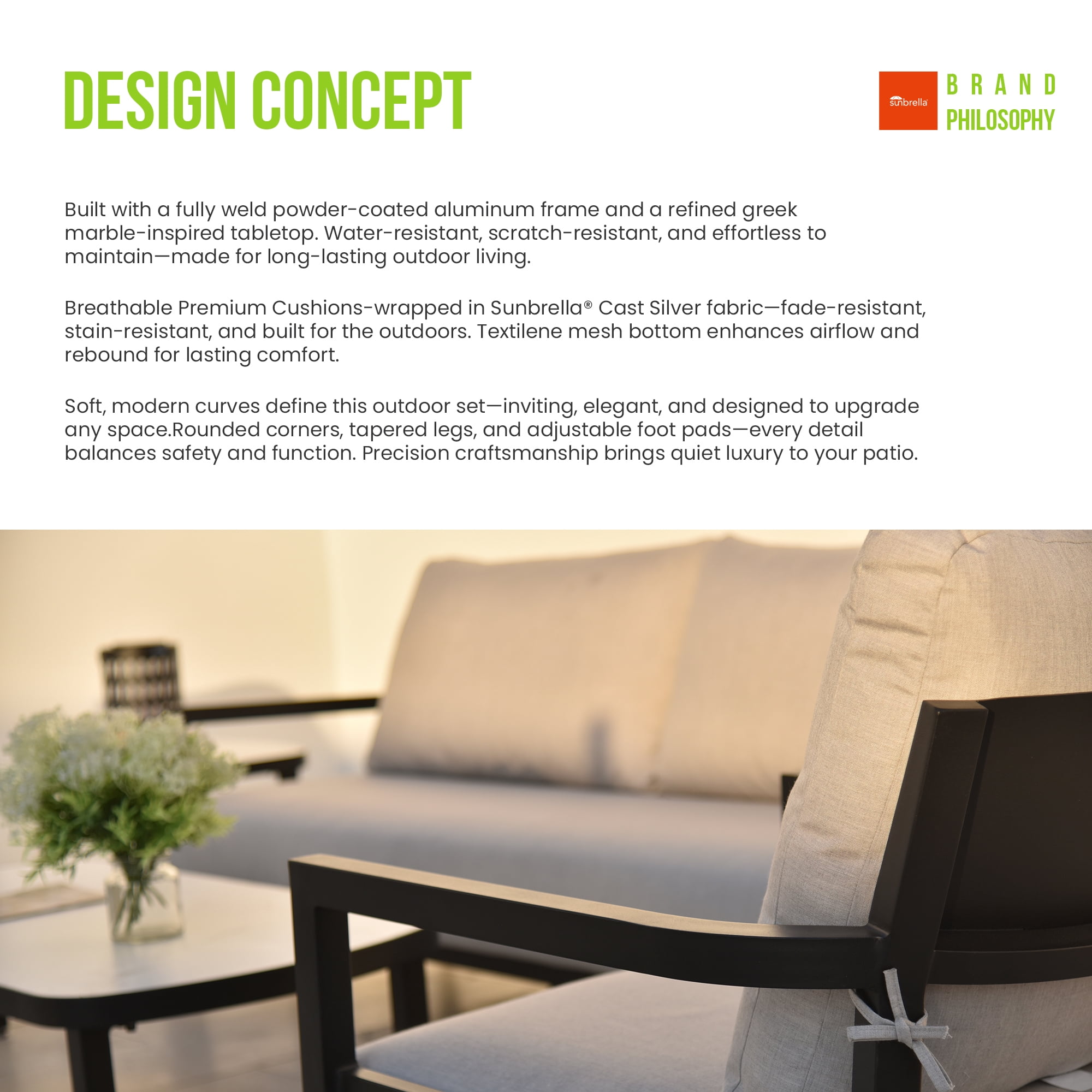 Outdoor Fully Weld Lounge Chair, Aluminum Frame in Ember Black Ergonomic Backrest for Patio Garden, Cast Silver