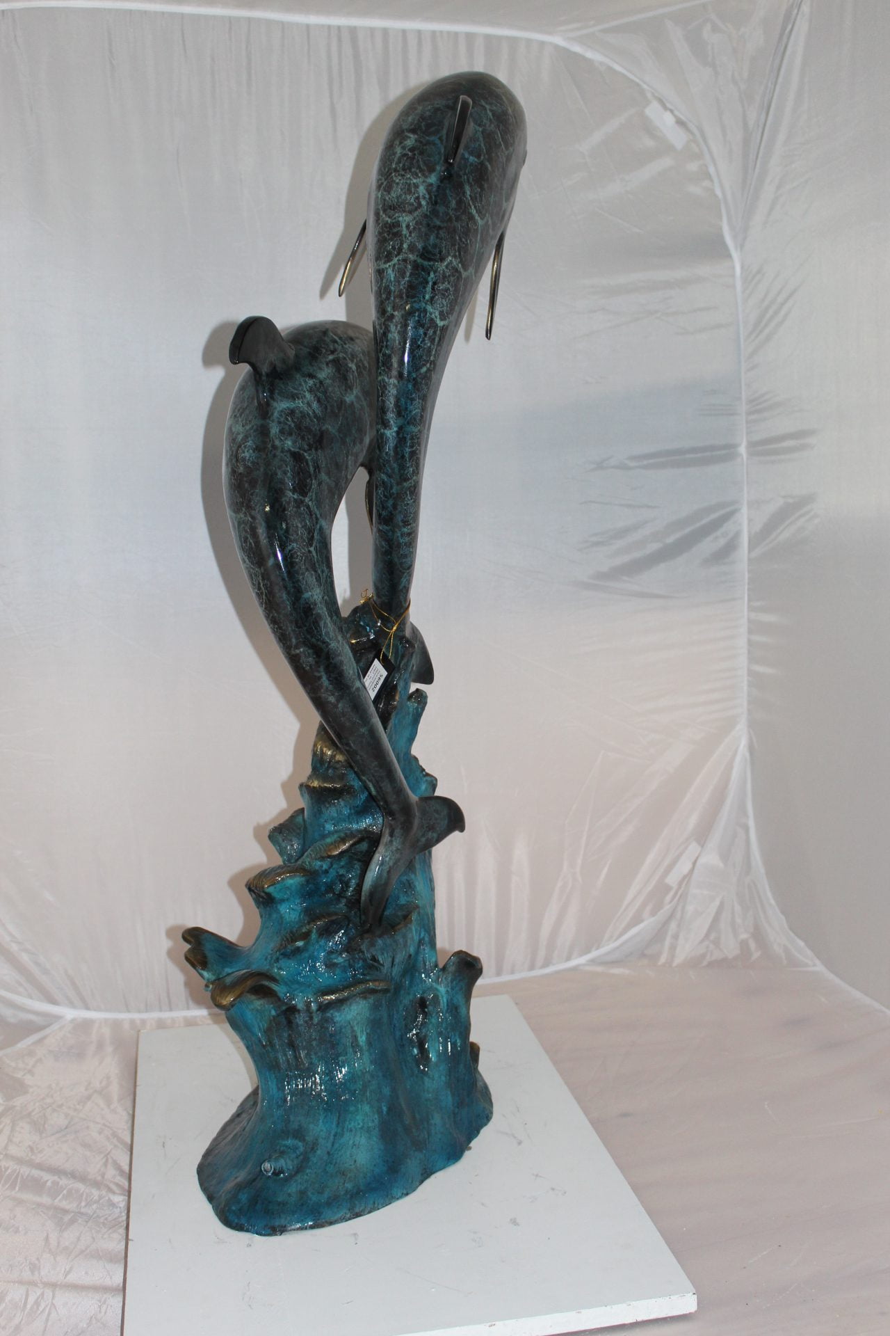 Nifao Two Dolphins Outdoor Fountain Statue, Bronze Garden Water Feature Sculpture for Patio & Yard – Garden Outdoor Decor Sculpture, 22"L x 12"W x 46"H