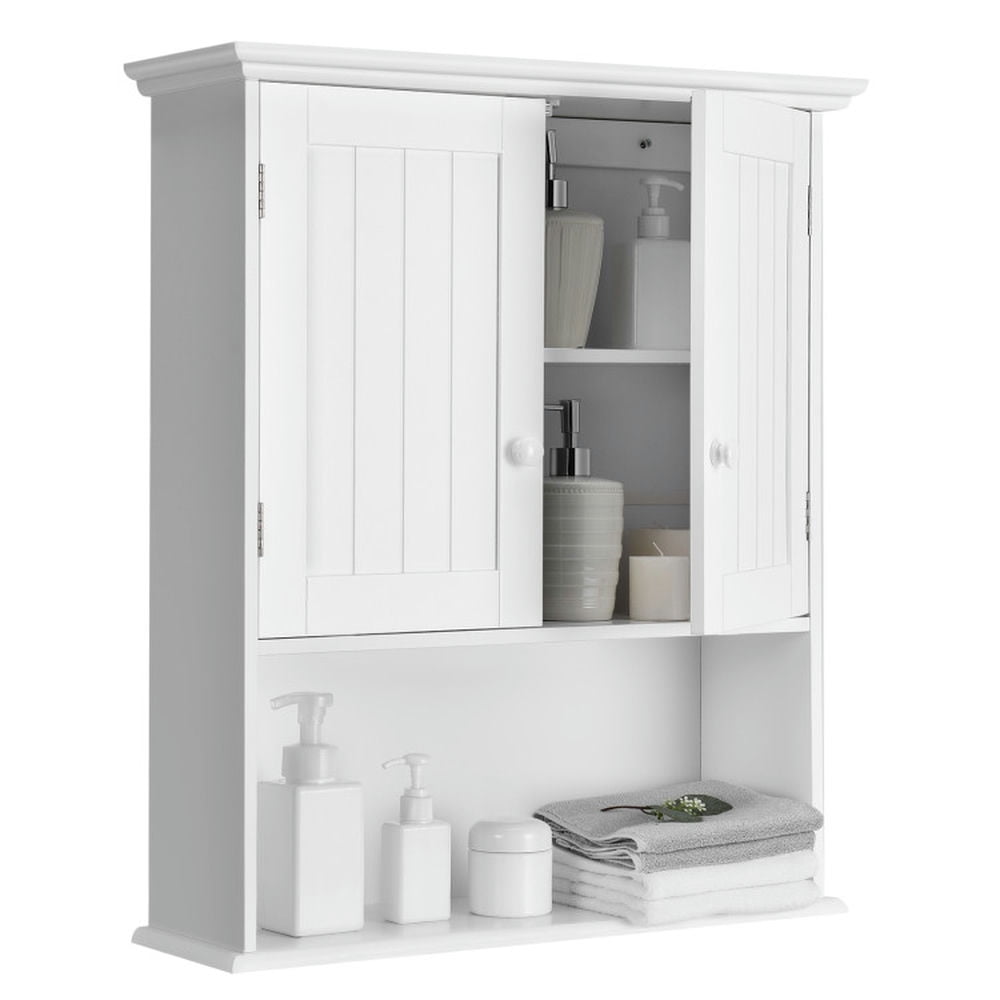 Finihen Bathroom Wall Cabinet, Wall Mounted Bathroom Cabinet, Medicine Cabinet, 2-Door Wall Mount Bathroom Storage Cabinet with Open Shelf, for Bathroom, White Finihen Bathroom Wall Cabinet, Wall Mounted Bathroom Cabinet, Medicine Cabinet, 2-Door Wall Mount Bathroom Storage Cabinet with Open Shelf, for Bathroom, White