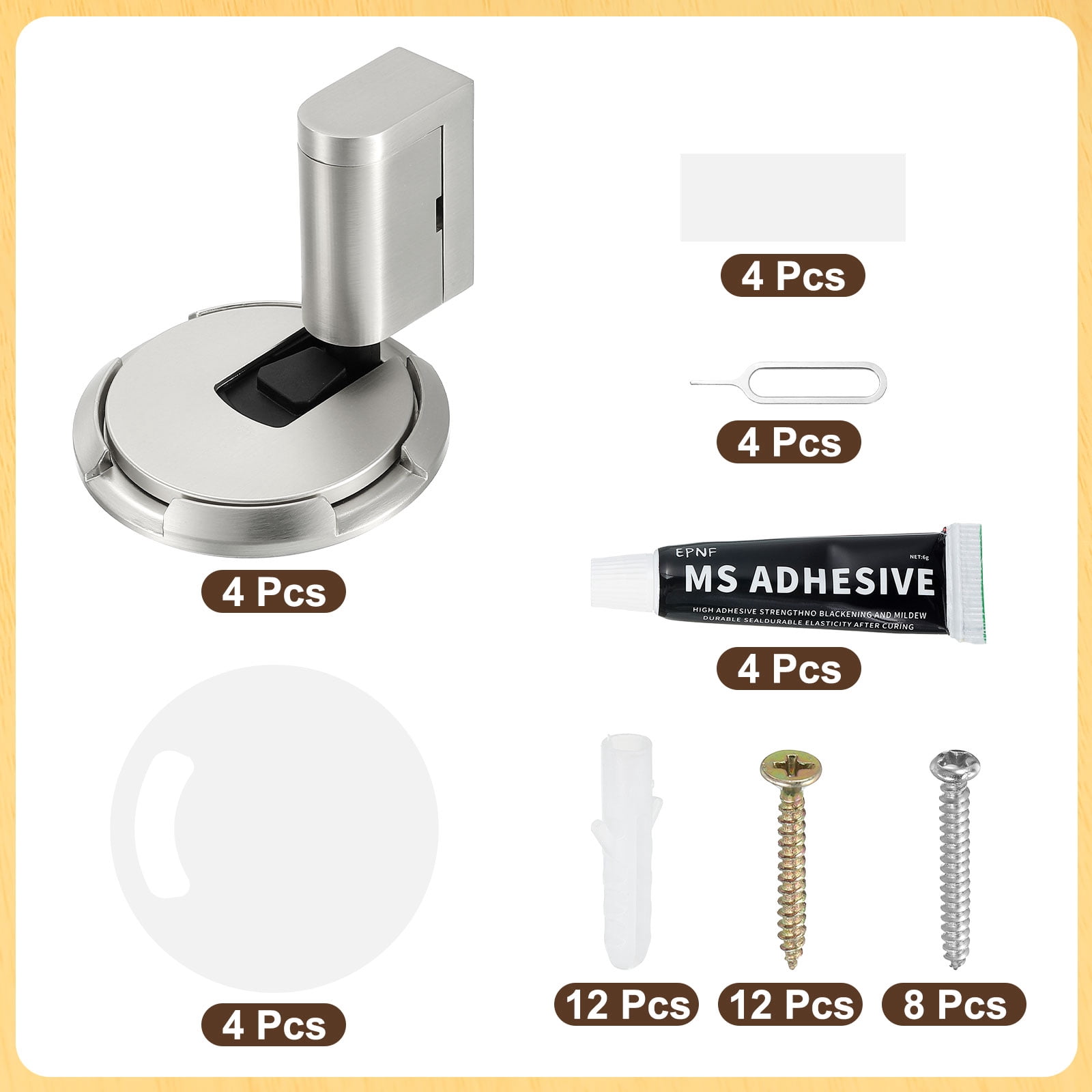 4Pcs Magnetic Door Stopper, Silent Magnetic Floor Door Stop with Adhesive, Brushed