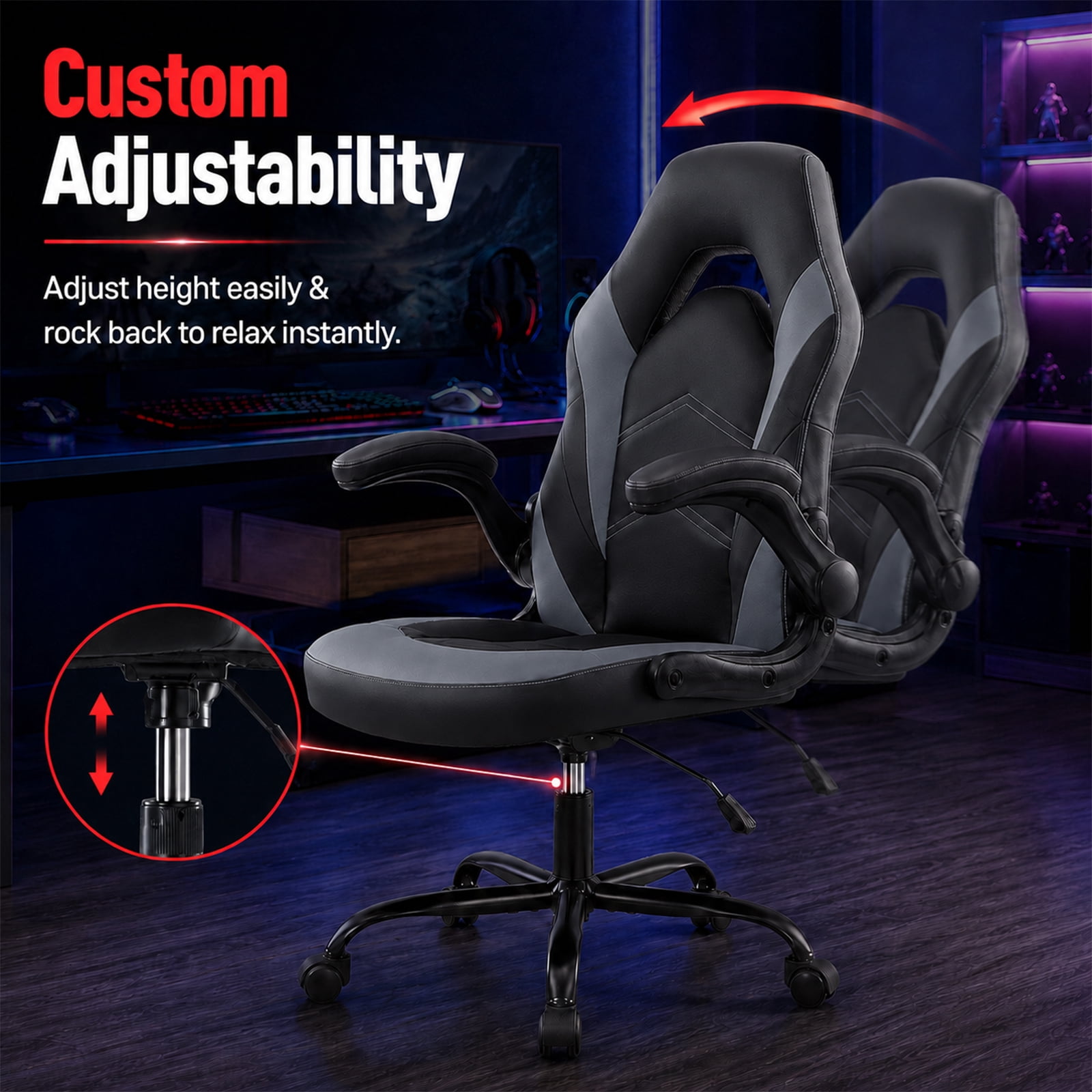 Alvantor Gaming Chair, PU Leather Comfortable Ergonomic Computer Chair Height Adjustable with Swivel and Lumbar Support